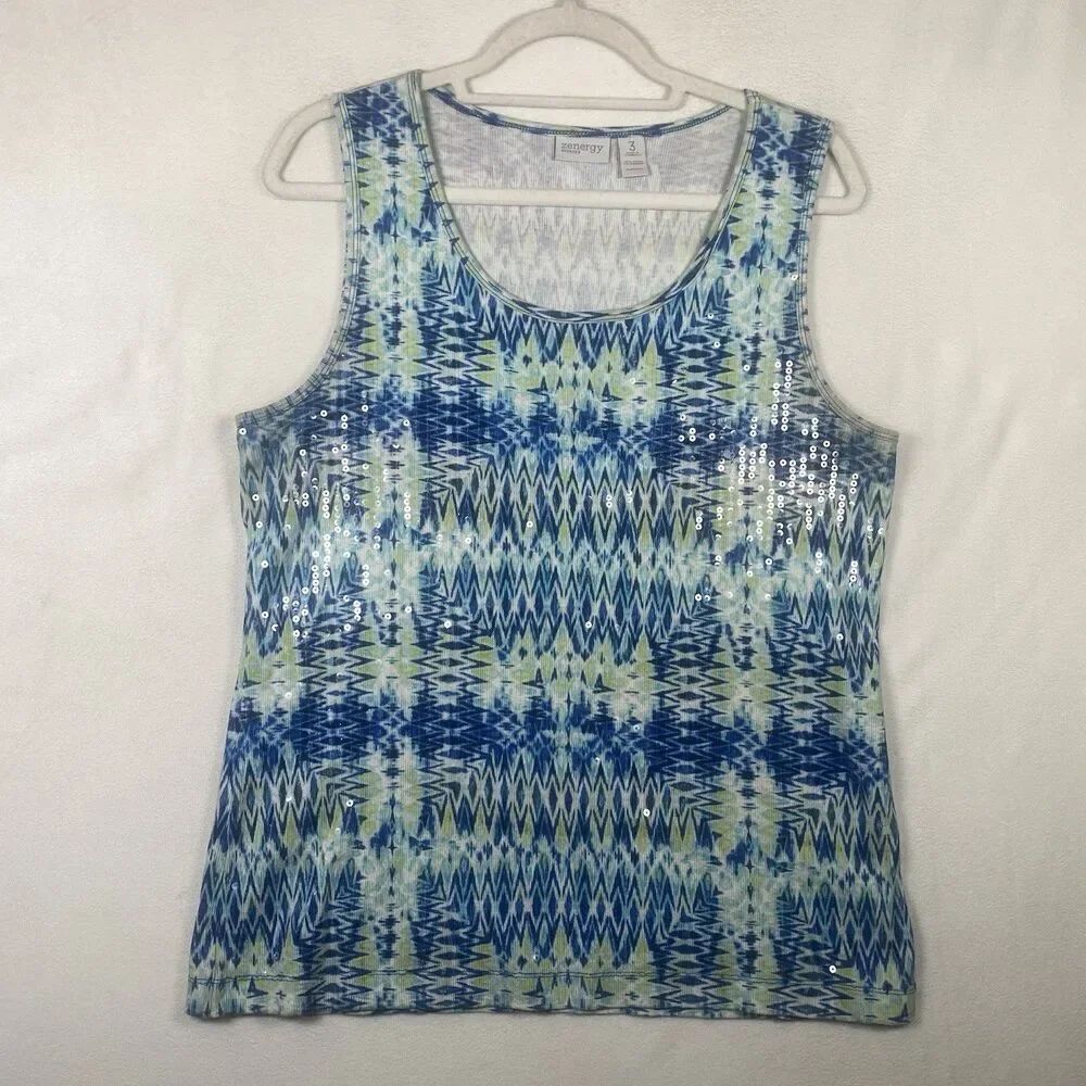 Zenergy by Chico’s Blue Sequin Tank Top – Size 3